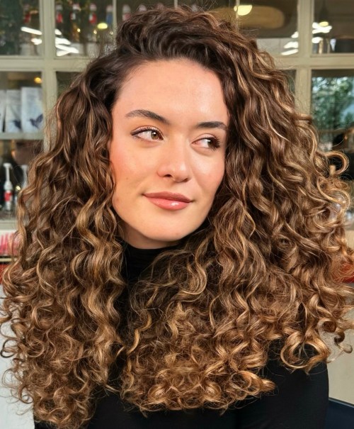 Touchable Comb Over Bronze Brown Curly Hairstyle