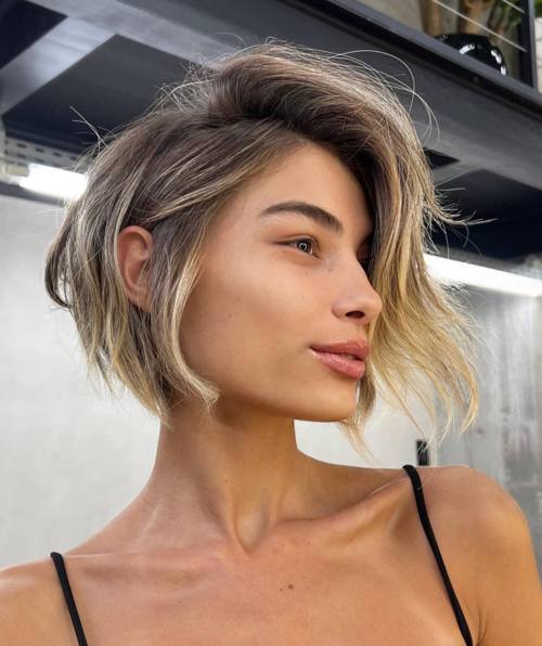 Jaw Length Messy Comb Over Bob