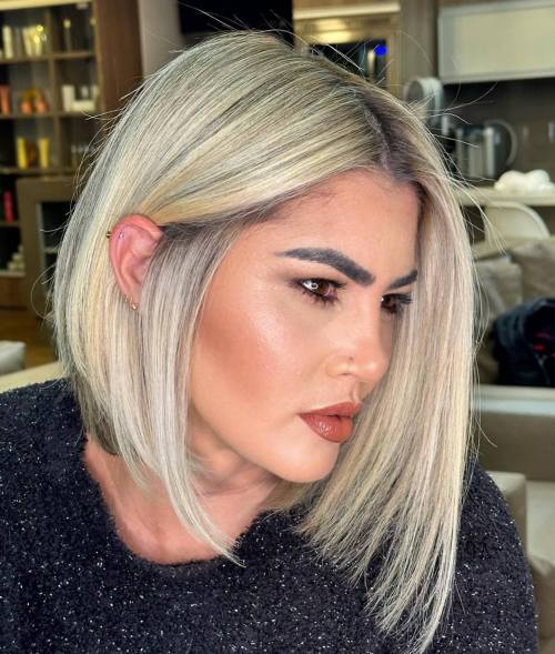 Light Blonde Bob with Black Roots