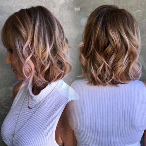 Bronde Wavy Bob With Pastel Pink Highlights