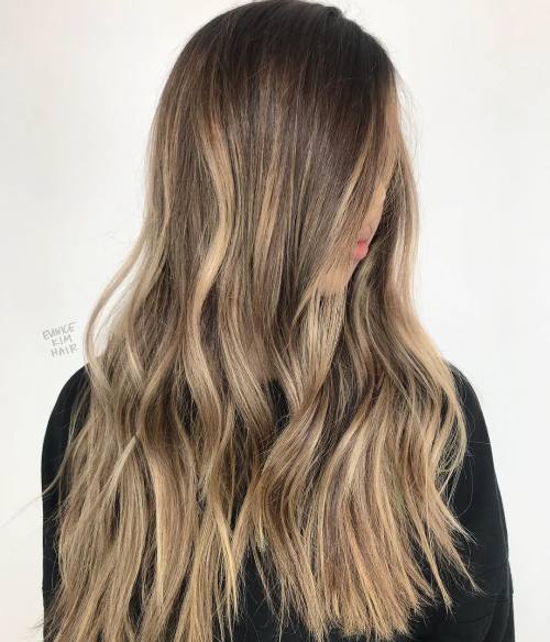 Long Ash Bronde Balayage Hairstyle