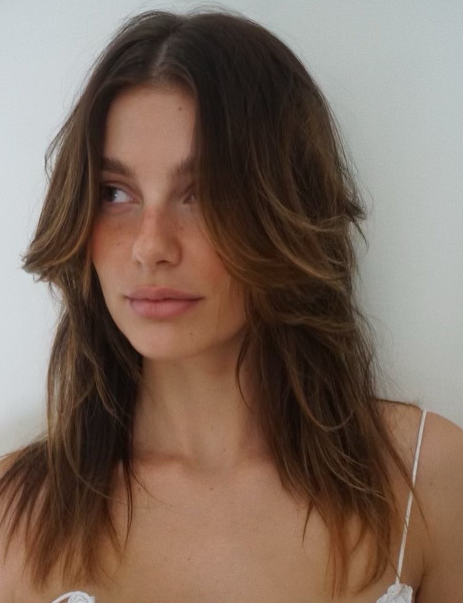 Sexy Shoulder-Length Wispy Layers Soft Curtain Bangs on Thin Straight Hair