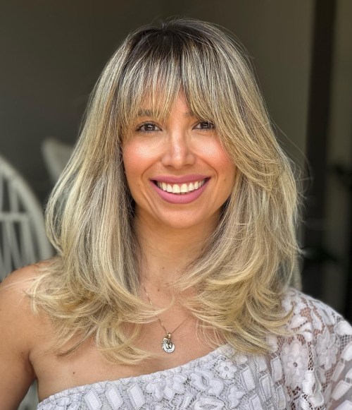 Medium Hair with Layered Ends and Bangs