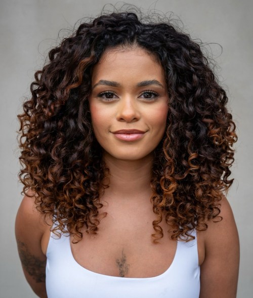 Long Face Framing Highlighted Black Curls