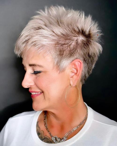 Youthful Soft Spiky Rooted Platinum Pixie