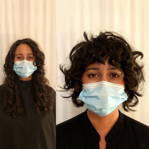 Chunky Brunette Curls Short Messy Haircut with Bangs