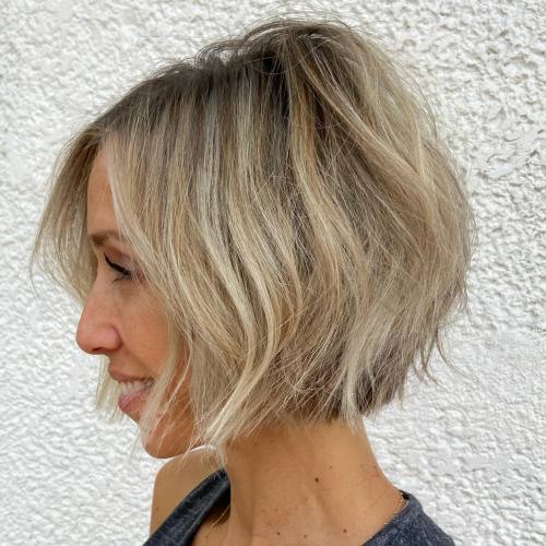 Short Wispy Honey Blonde Bob with Color Melt