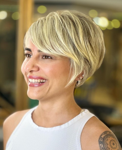 Sunny Blonde Layered Pixie Hairstyle