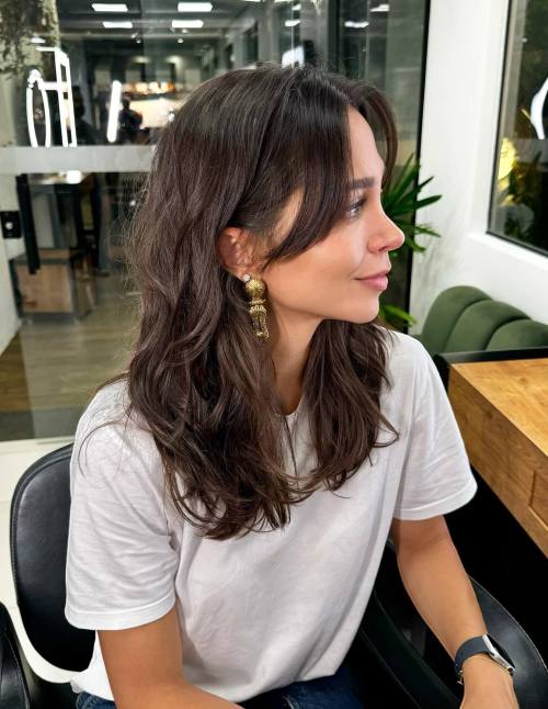 Long Wavy Shag with Cheek Length Bangs