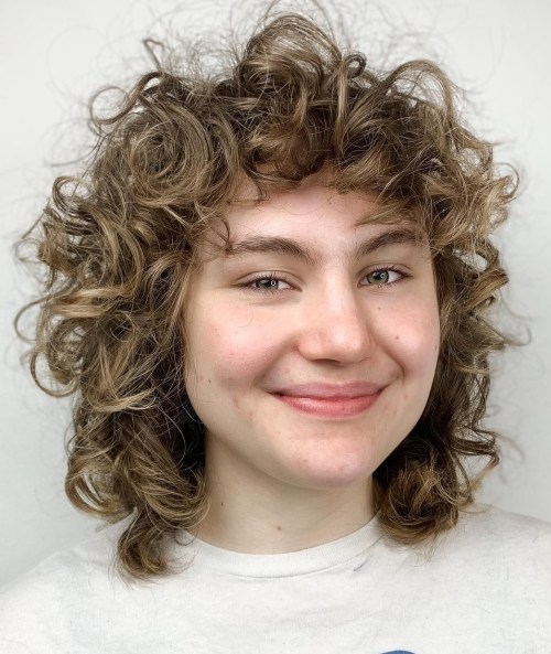 Messy Layered Curls Curly Shag with Highlights