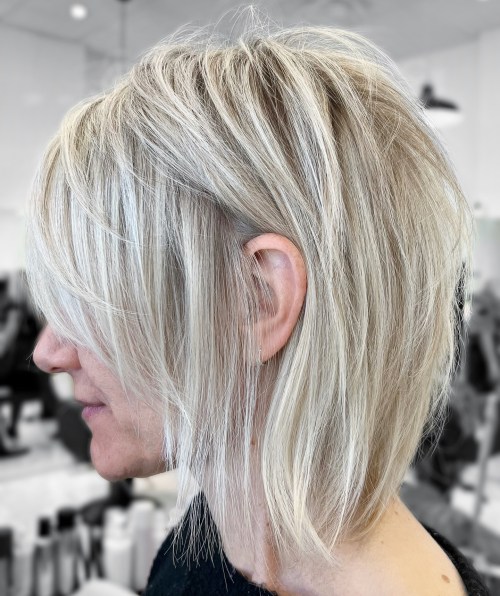 Collarbone Shaggy White Blonde Bob
