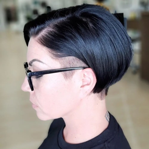 Asymmetrical Pixie Bob with Short Nape Sleek Short Black Undercut Bob