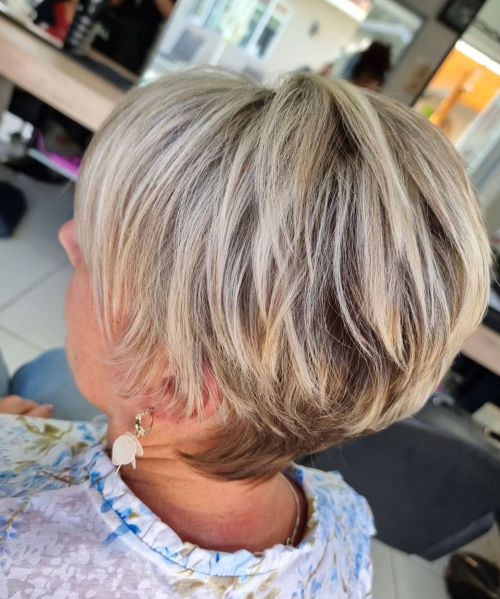 Over 50 Long Layered Blonde Balayage Pixie