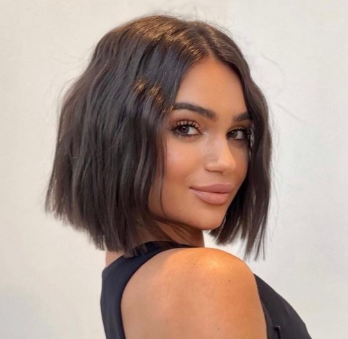 Soft Crimped Chocolate Bob with Blunt Ends