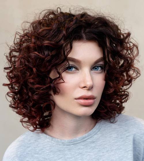 Burgundy Brown Bob with Defined Curls