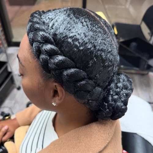 Shiny Headband Braid and Bun