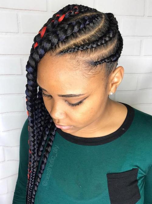 Chunky Side-Swept Black Braids