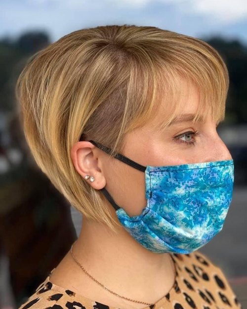 Lovely Stacked Bob with Wispy Bangs Neck-Length Layered Hairstyle with Undercut