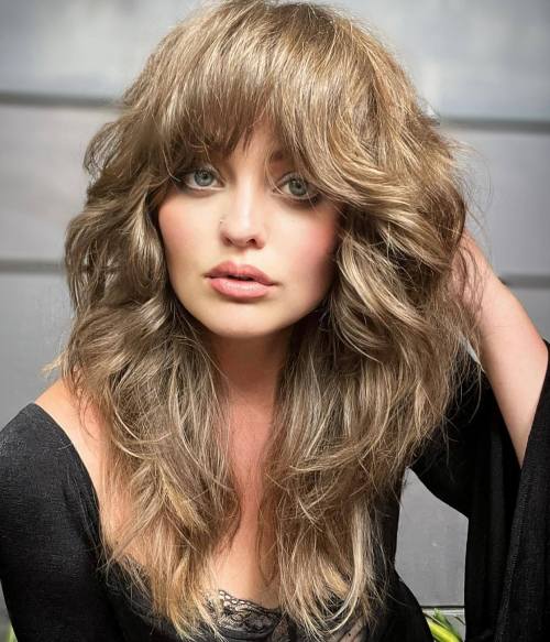 Airy Thick Shag with Bronze Blonde Balayage
