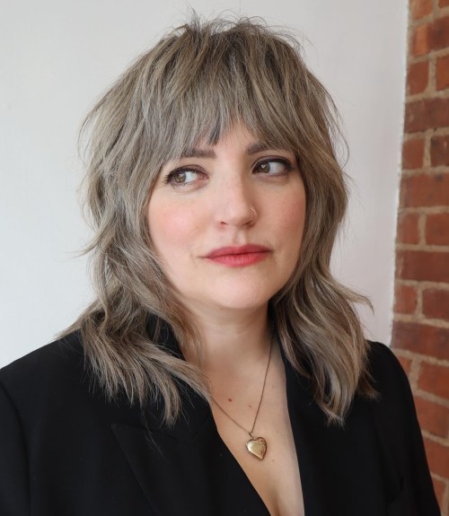 Mid Length Greige Shag to Look Younger