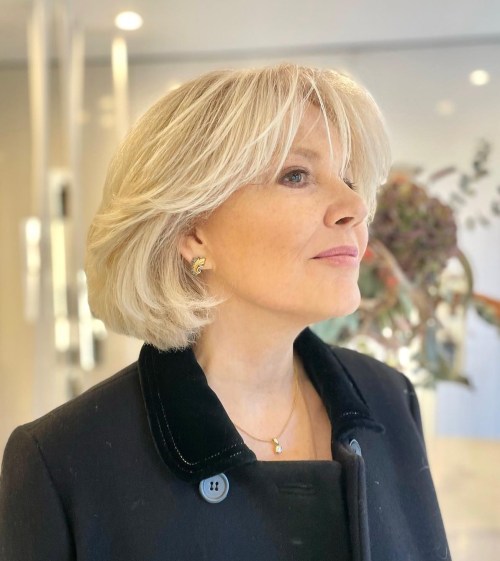 Neck Length Touchable Blonde Bob with Bangs