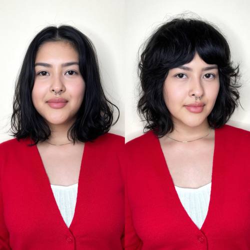 Wavy Black Bob to Shag Makeover