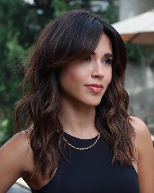 Medium to Long Wavy Shag with Curtain Bangs