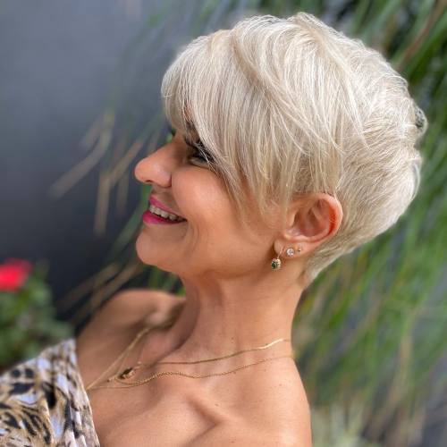 Over 50 Elegant Beige Silver Pixie With Bangs