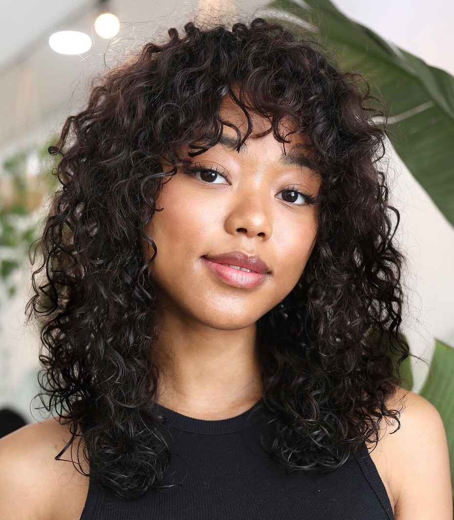 Curly Bangs Curly Shoulder Length Hair with Bangs