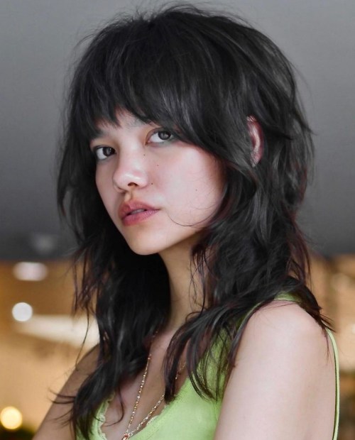 Shoulder Length Cut with Shaggy Layers Sassy Brunette Wolf Style with Choppy Layers