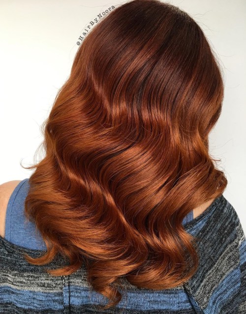 Long Copper Red Balayage Hair