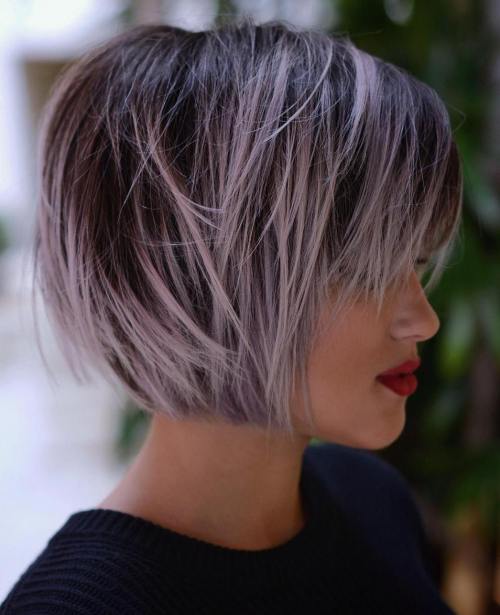 Pastel Purple Balayage For Brown Bob